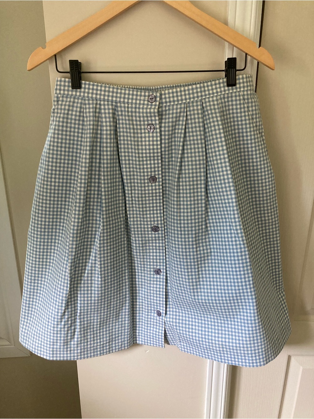 Light Blue and White Gingham Cotton Skirt